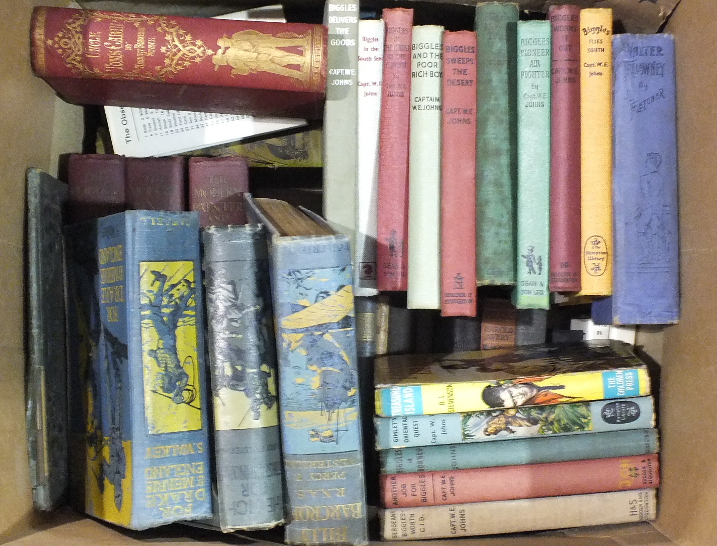 A quantity of books, including WE Johns Biggles volumes, (no dust jackets) and Percy F Westerman.