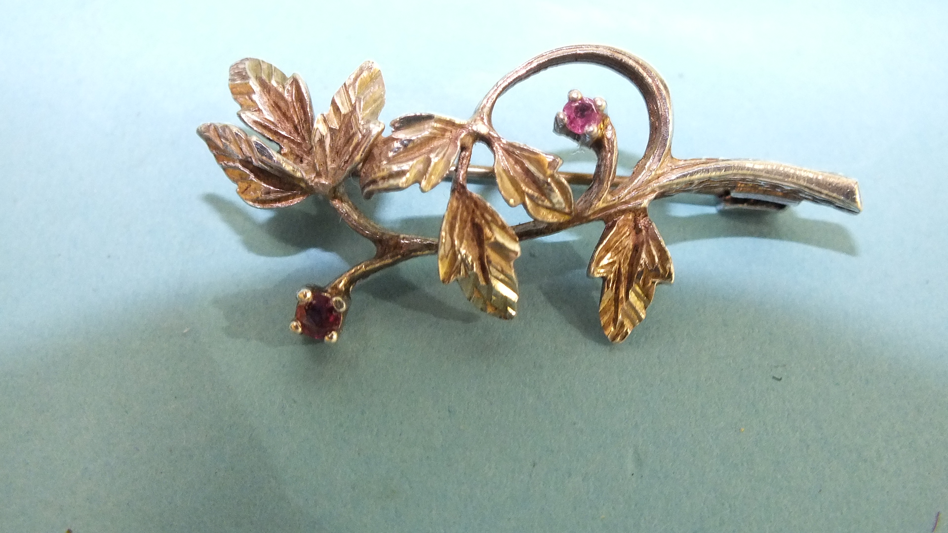 A small silver spray brooch set two rubies, a modern hand-made bracelet set turquoise and other - Image 3 of 3