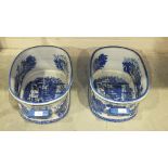 A pair of reproduction blue and white two-handles foot baths, 53cm wide, (2).