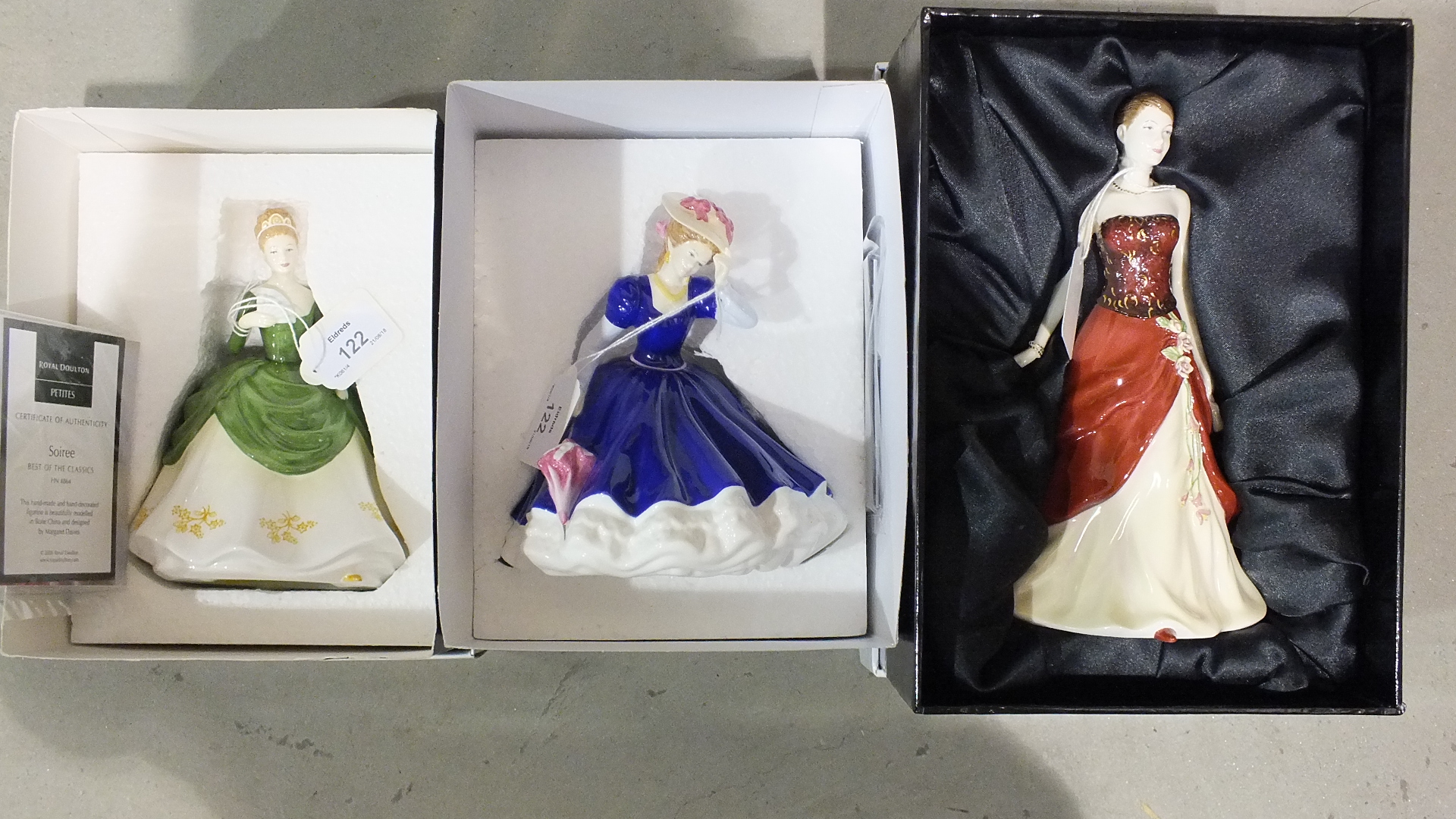 Royal Doulton Pretty Ladies: Emily, HN4817, Soiree, HN4864 and Mary, HN4802, all boxed.