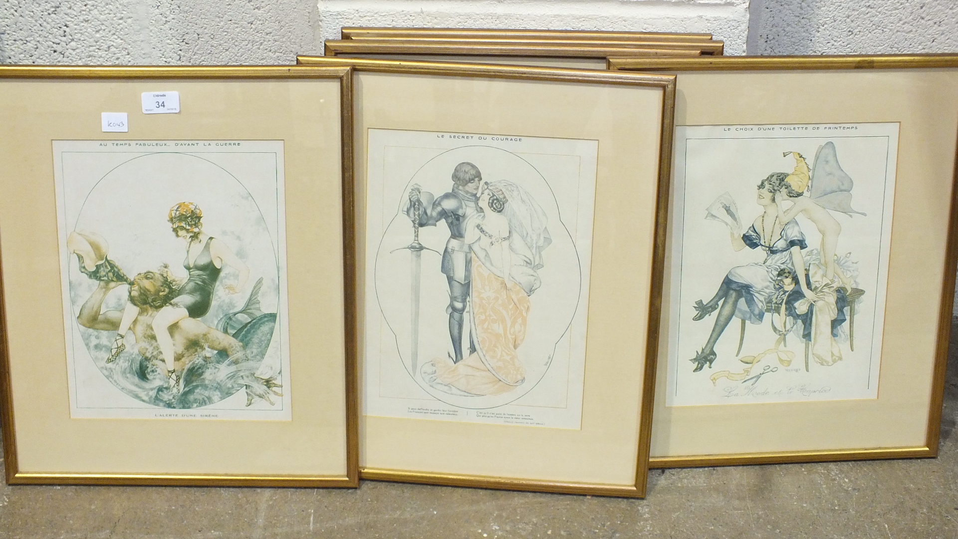 After Herouard, four French 1920's-style risqué coloured prints and three others, (7). - Image 2 of 3