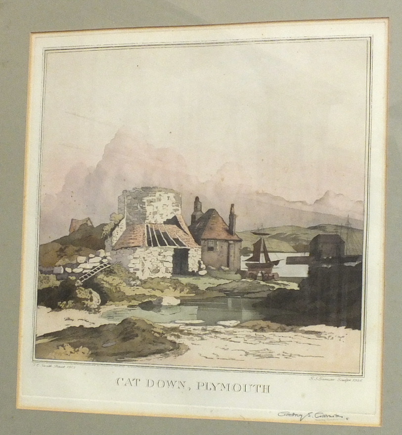 After J C Smith 1805, 'G S Gamier Sculp. 1926 "Cat Down, Plymouth" a hand-coloured engraving