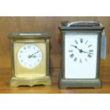 Two brass carriage timepieces, both in need of attention, 10cm and 14cm, (2).