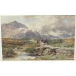 John Syer (1815-1885), 'Highland landscape with figures crossing a clapper bridge', watercolour,