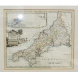 A collection of five framed coloured maps, including 'A modern map of Cornwall' by De La Rochette,