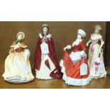 Three Royal Doulton figurines, 'Autumn' HN5323, 20cm, 'Spring' HN5321, 23cm, 'Winter' HN5314, 22.5cm