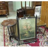 Two Lloyd Loom linen boxes, a small oak freestanding bookshelf, a sewing table/box, two occasional