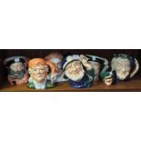 A collection of six large Royal Doulton character jugs, 'Bootmaker' D6572, (a/f), 'Falstaff'