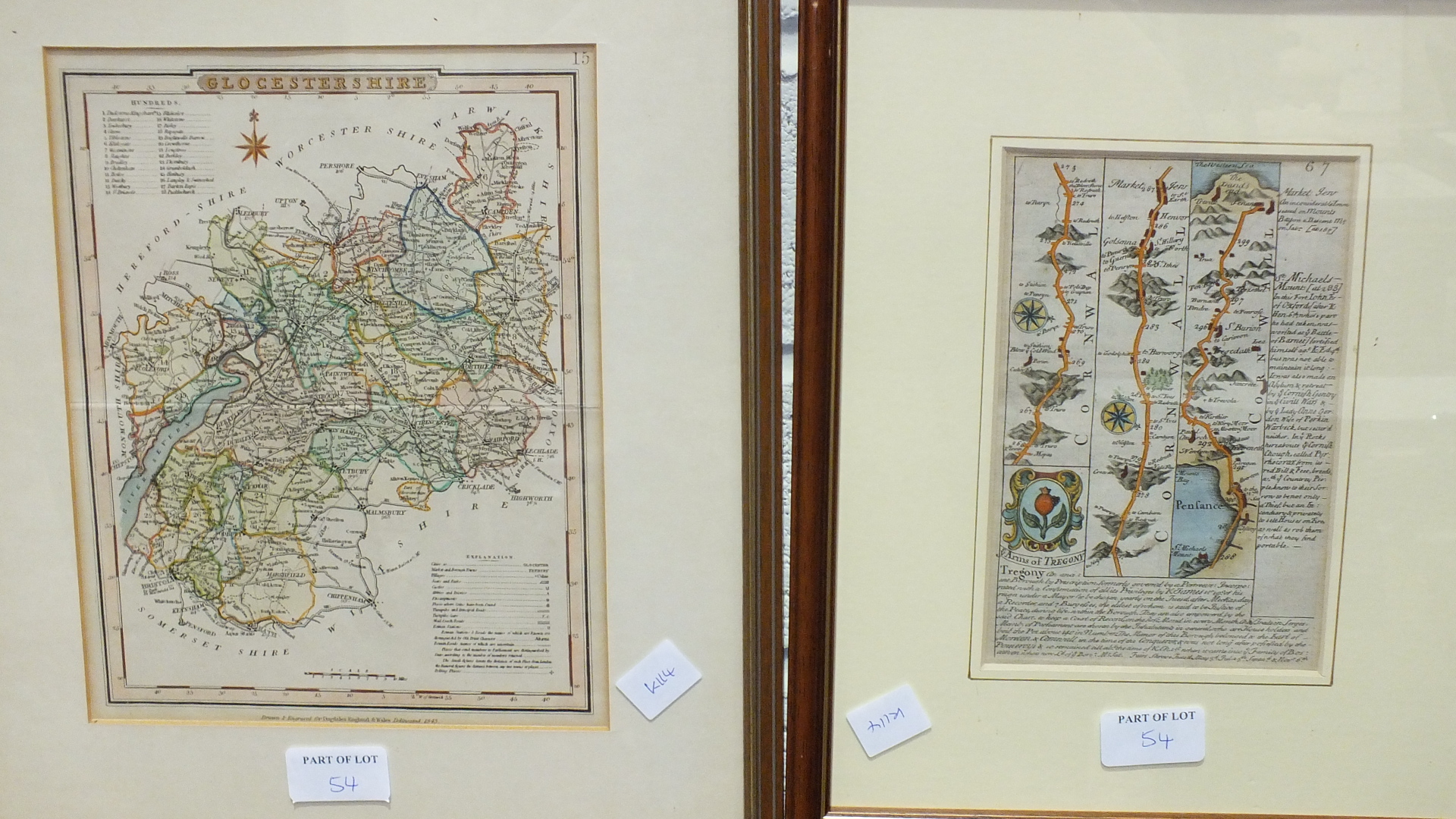 A collection of five framed coloured maps, including 'A modern map of Cornwall' by De La Rochette, - Image 2 of 3