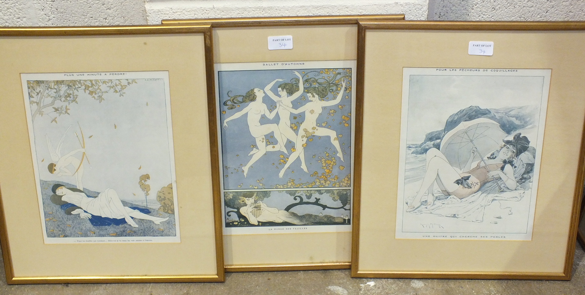 After Herouard, four French 1920's-style risqué coloured prints and three others, (7). - Image 3 of 3