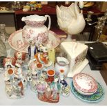 A Grimwades 'Poppea' decorated toilet jug, basin, soap dish and toothbrush holder, a late-19th