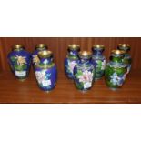 Four pairs of modern floral-decorated cloisonné vases, 13cm high.