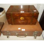 A canteen of gold-plated cutlery in fitted box, a late-19th century brass-bound walnut writing