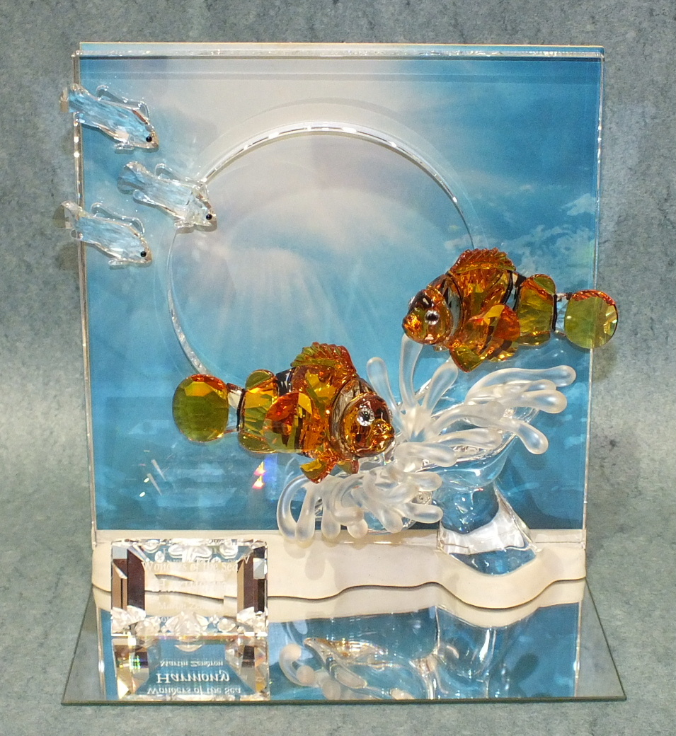 A Swarovski Collectors Society 'Wonders of the Sea - Harmony' colour crystal sculpture, with plaque,