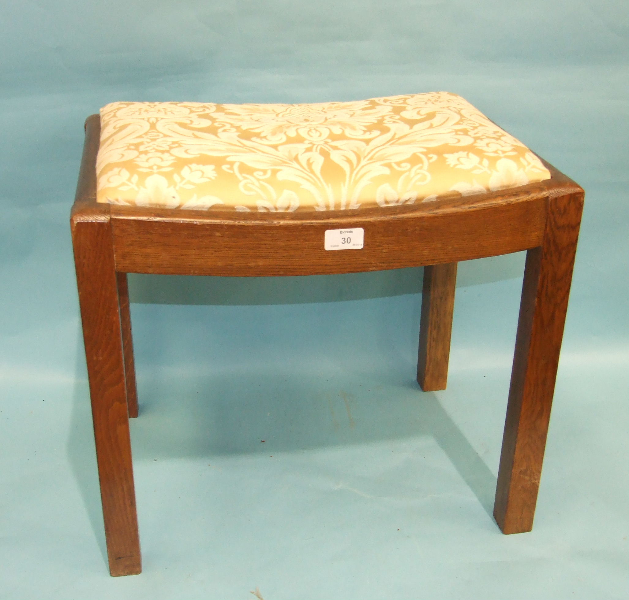 A 1950's/1960's oak circular occasional table with plate glass top, the supports joined by an - Image 2 of 2