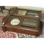 Two oak-cased striking wall clocks, 76cm and a stool, (3).