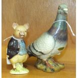 A Beswick model of a pigeon no.1383B, (two stripes), 14.5cm high and a Beswick Beatrix Potter figure