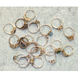 Twenty silver rings, mainly set cubic zirconia, some by QVC.