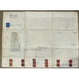 An early 18th century indenture, written on vellum with wax seals, and four 19th century