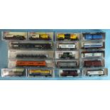 Fleischmann, N gauge, seventeen various wagons and tankers, including car transporter 8285, all