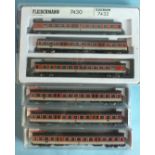 Fleischmann, N gauge, a DB 3-car diesel multiple unit in orange/fawn livery, no.s 7430 (x2) and