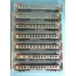 Fleischmann, N gauge, seven DB silver livery coaches, no.s 8120, 8121 (x2), 8122 (x4), all boxed, (