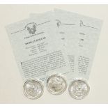 Three Westminster Mint USA silver Morgan dollars, 1890 x 2, 1896, with certificates, (3).