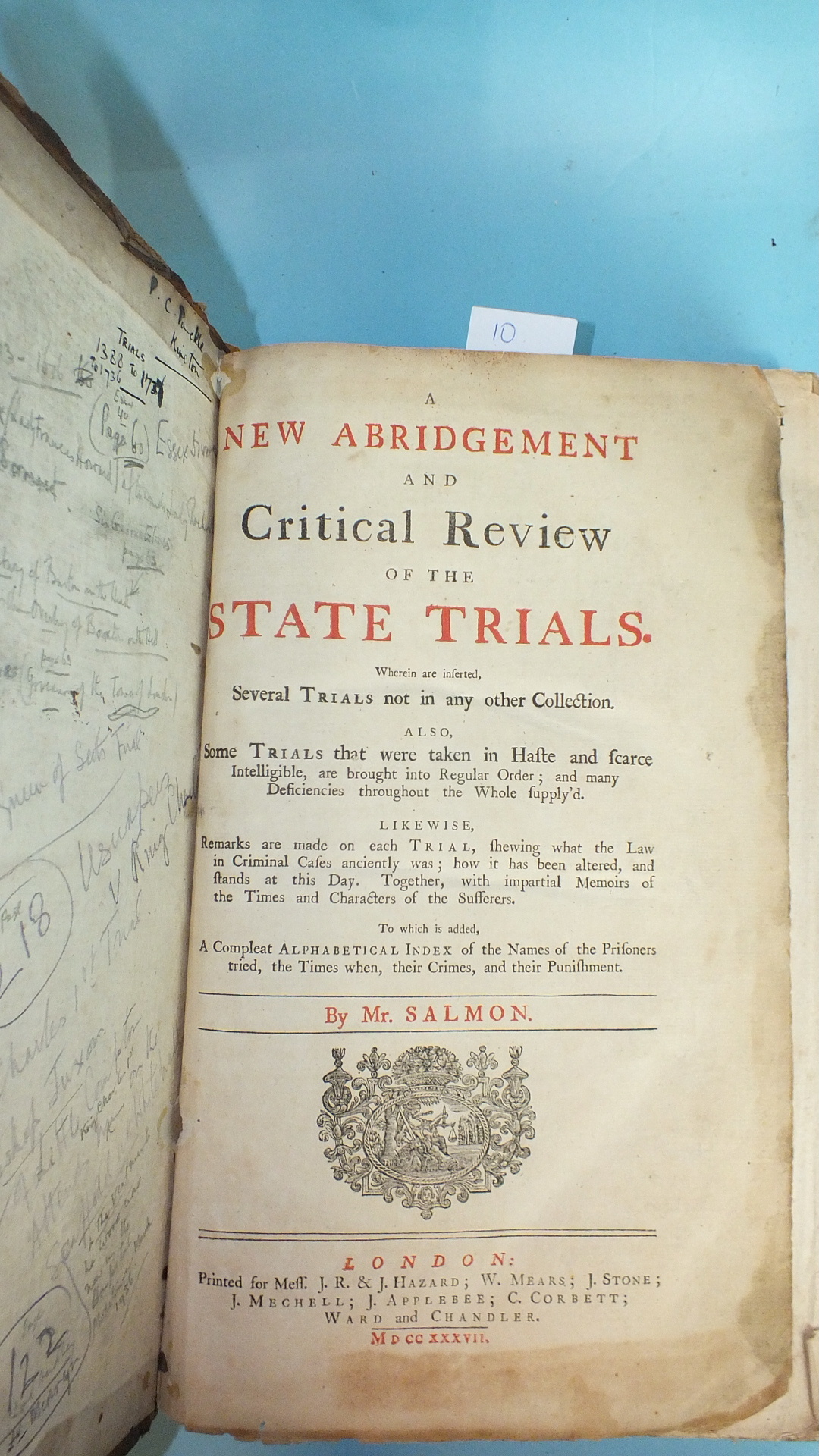 Salmon, (Thomas), A New Abridgement and Critical Review of the State Trials, vig tp, front bd, tp - Image 2 of 2