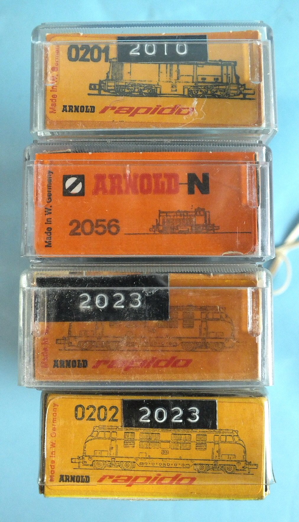 Arnold, N gauge, four diesel locomotives: 2023 (x2), 0201 and 2056, all boxed, (4). - Image 2 of 2