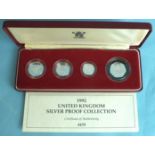 A Royal Mint Limited Edition 1992 United Kingdom Silver Proof Collection of four coins, (old & new