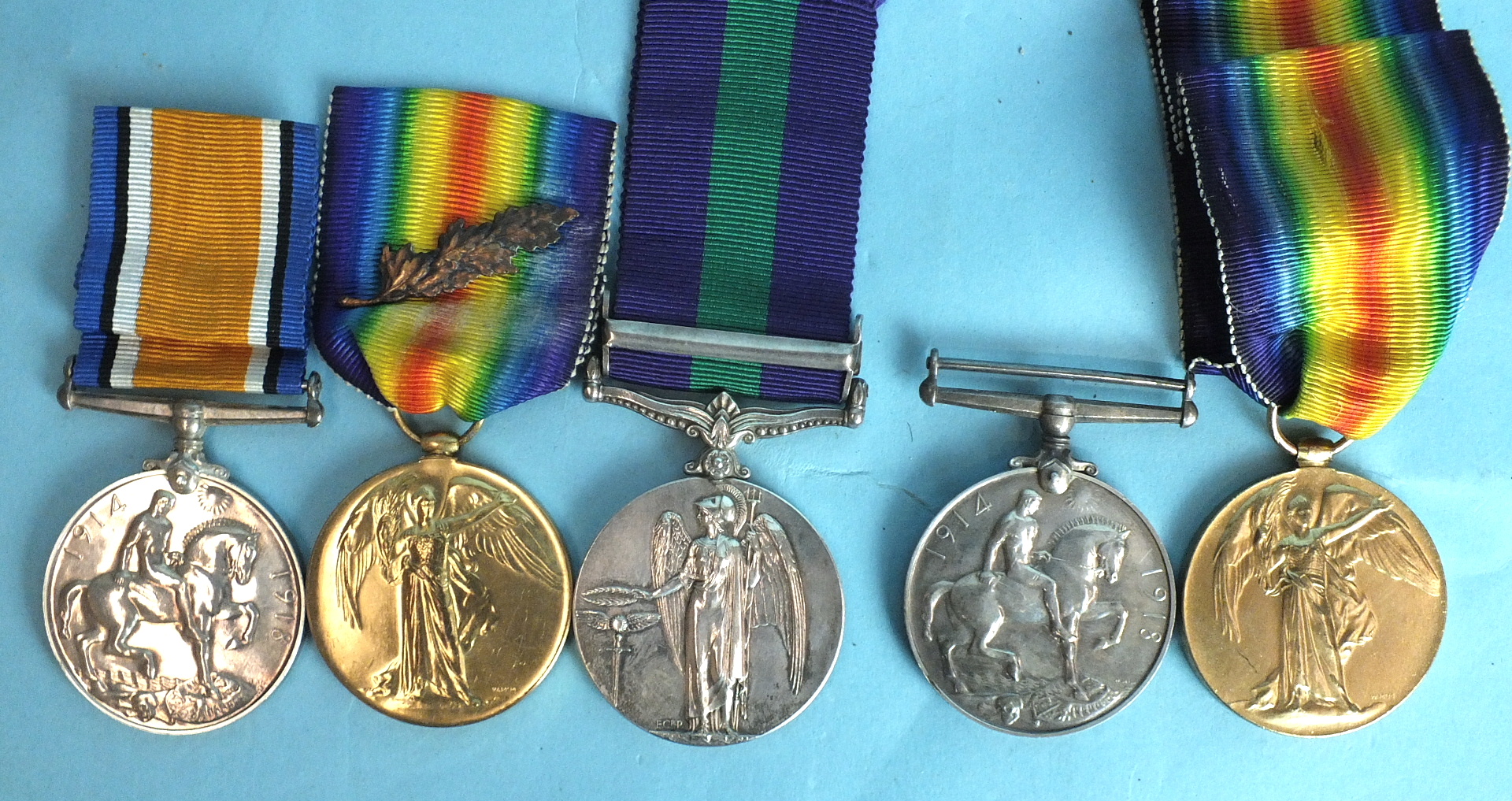 A family group of WWI medals awarded to 2nd Lieut. J W Shorland: General Service medal 1918-62