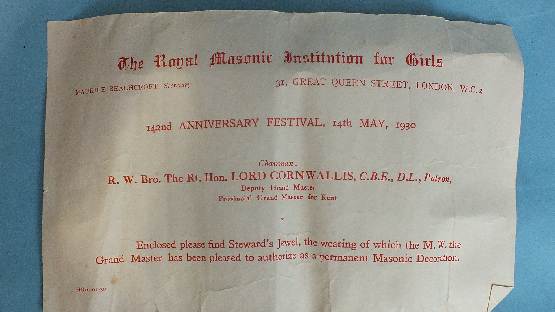 A Royal Masonic Institution for Girls silver steward's jewel, 1930 and four others, (5). - Image 3 of 3