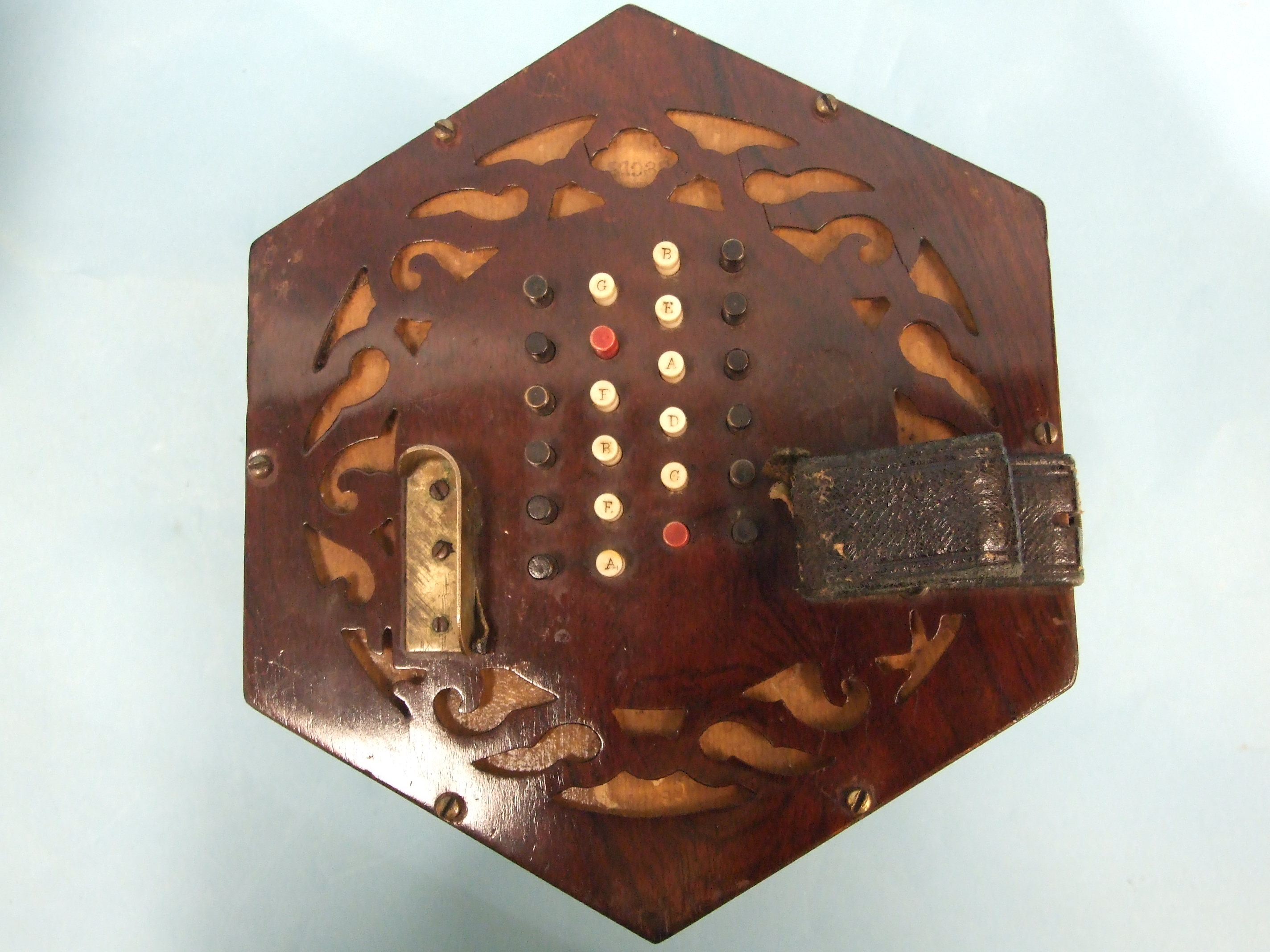 A Metzler & Co. 48-key five-fold concertina numbered 21938, with pierced ends, boxed. - Image 3 of 5