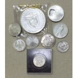 A collection of foreign silver coins, comprising Panama 1973, 20-balboas (Simon Bolivar),