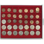 A collection of various coins including farthings, halfpennies, etc, with lustre and other British