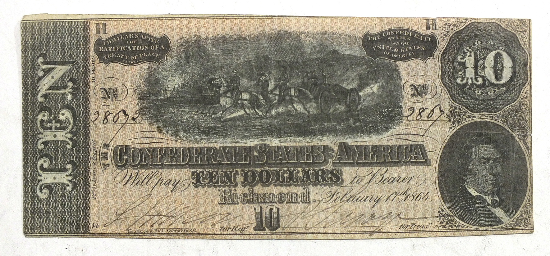 A Confederate States of America ten-dollar note no.2867, two 1912 Russian 500-rouble notes and other