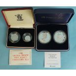 A Westminster Falkland Islands "The Golden Jubilee" silver pair of two fifty pence pieces, in fitted