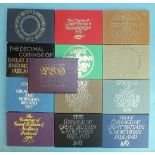 Thirteen Royal Mint Proof Coinage of Great Britain & Northern Ireland sets, 1907-1982, (13).