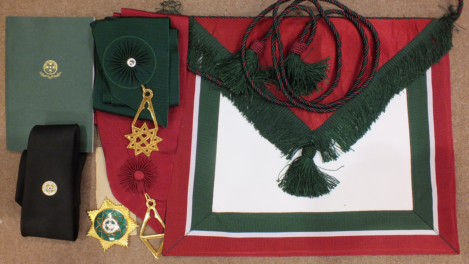 Masonic, a collection of Heredom of Kilwinning and Rosy Cross regalia, apron, sashes, star and