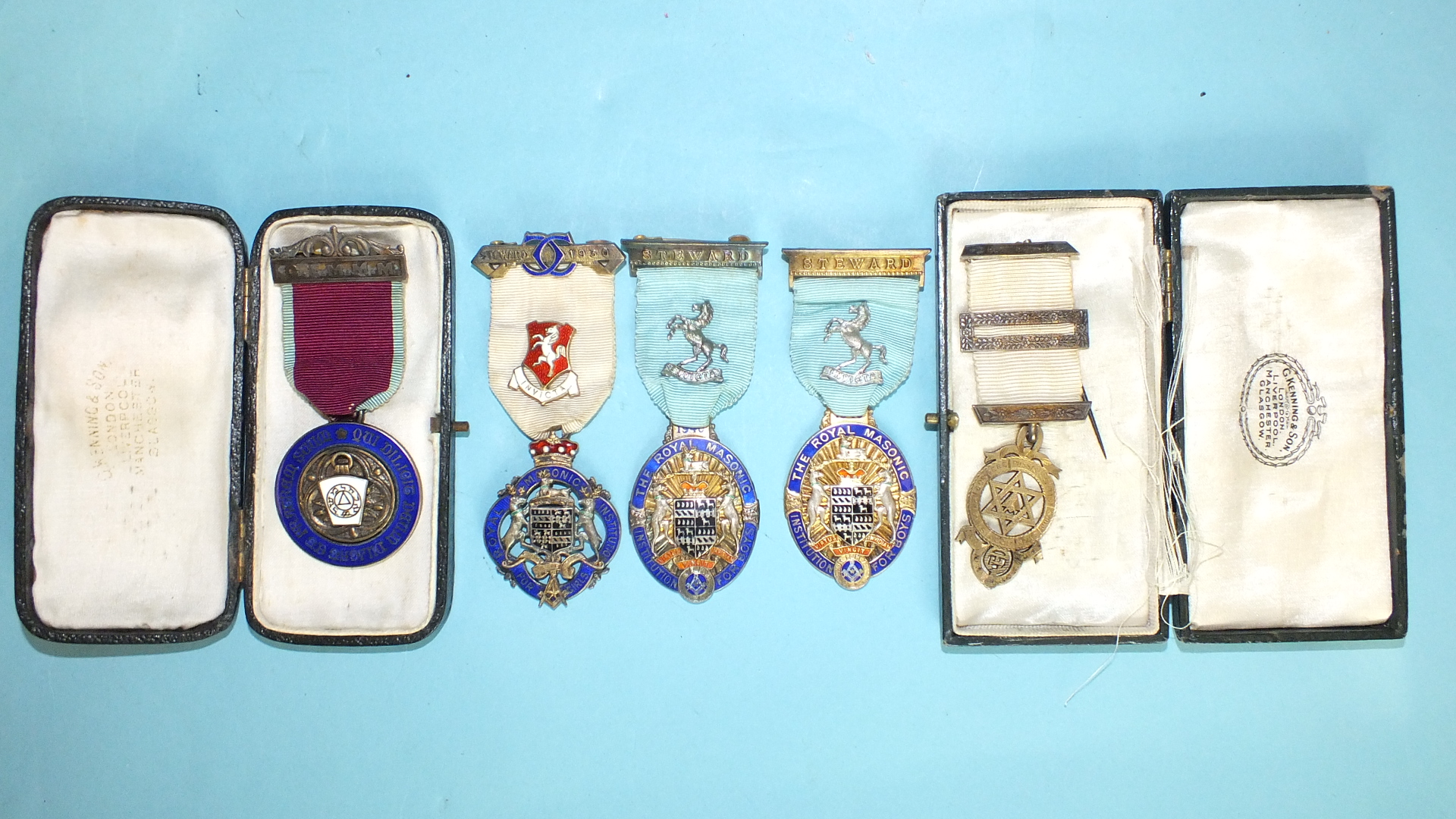 A Royal Masonic Institution for Girls silver steward's jewel, 1930 and four others, (5).