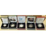 A collection of Royal Mint cased Piedfort silver proof coins, comprising: 50 pence 1992-93 (one
