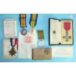 A WWI/WWII group of medals awarded to AW Amos CTN MGR: 1914-15 Star, British War and Victory medals,