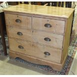 A Victorian stripped pine chest of two short and two long drawers, on bracket feet, 91cm wide.
