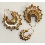A pair of 9ct gold hoop earrings and one other, 5.8g.