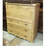 A 19th century Continental pine chest, the upper part with fall front and fitted interior above