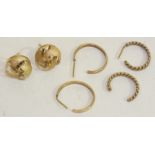 Three pairs of 9ct gold earrings, 7.2g, (3).