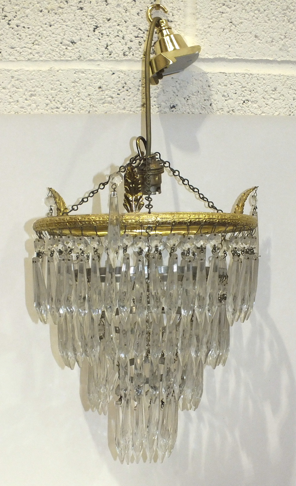Two modern gilt metal and glass drop four-tier circular hanging chandeliers, 21cm and 24cm diameter, - Image 2 of 3