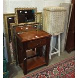 Three modern gilt frame wall mirrors, a stool, a rug and other items.