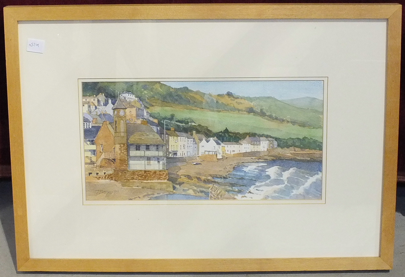 J Bailey, 'April afternoon at Kingsand', signed watercolour, dated '99, 19 x 37cm, Barbican