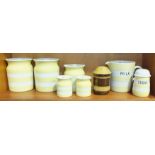 A collection of T G Green yellow and white Cornish ware kitchen items, including: five unnamed